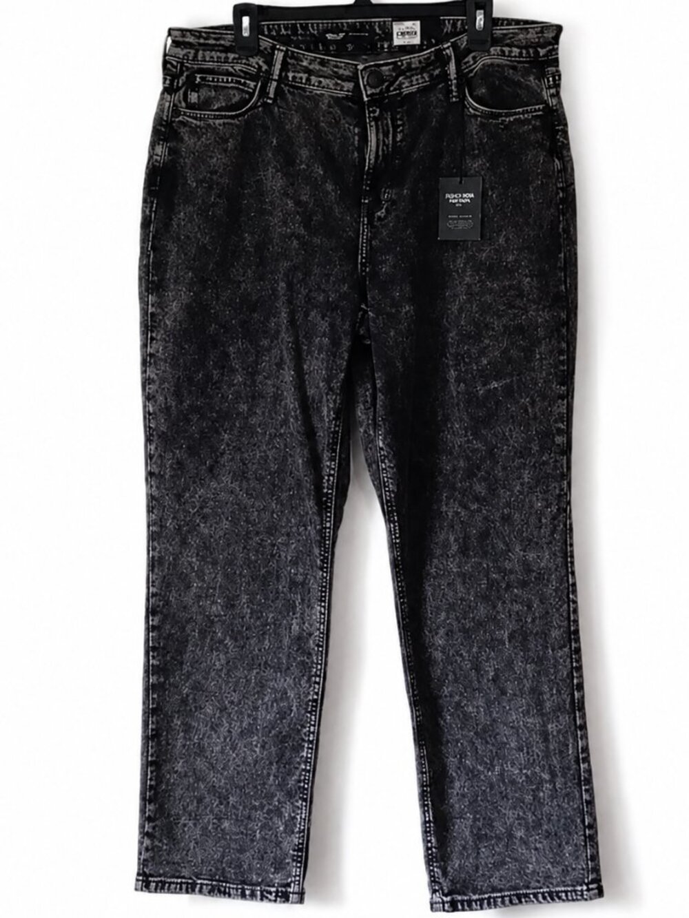 Size 16 Womens Black Acid Wash Mid-Rise Straight Through Hips Stretch Jeans NWT
